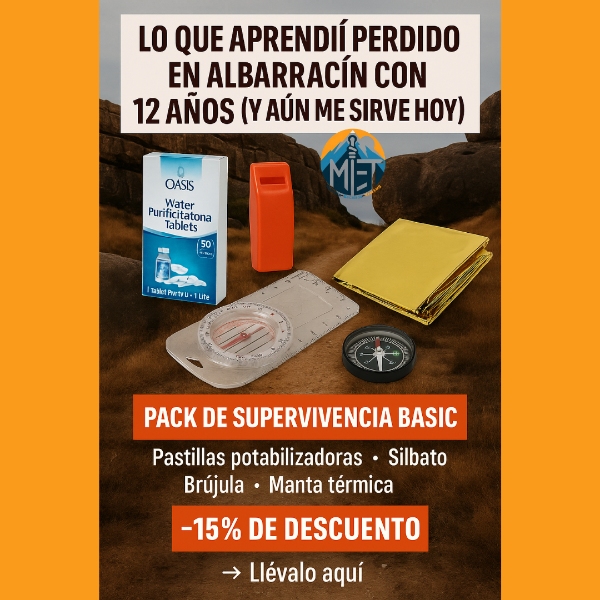 Pack Supervivencia Basic - Pastillas potabilizadoras - Silbato - Brujula - Manta